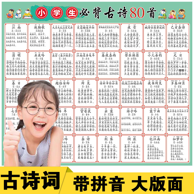 带拼音古诗词墙 儿童启蒙教唐诗宋词挂图校园古典诗词