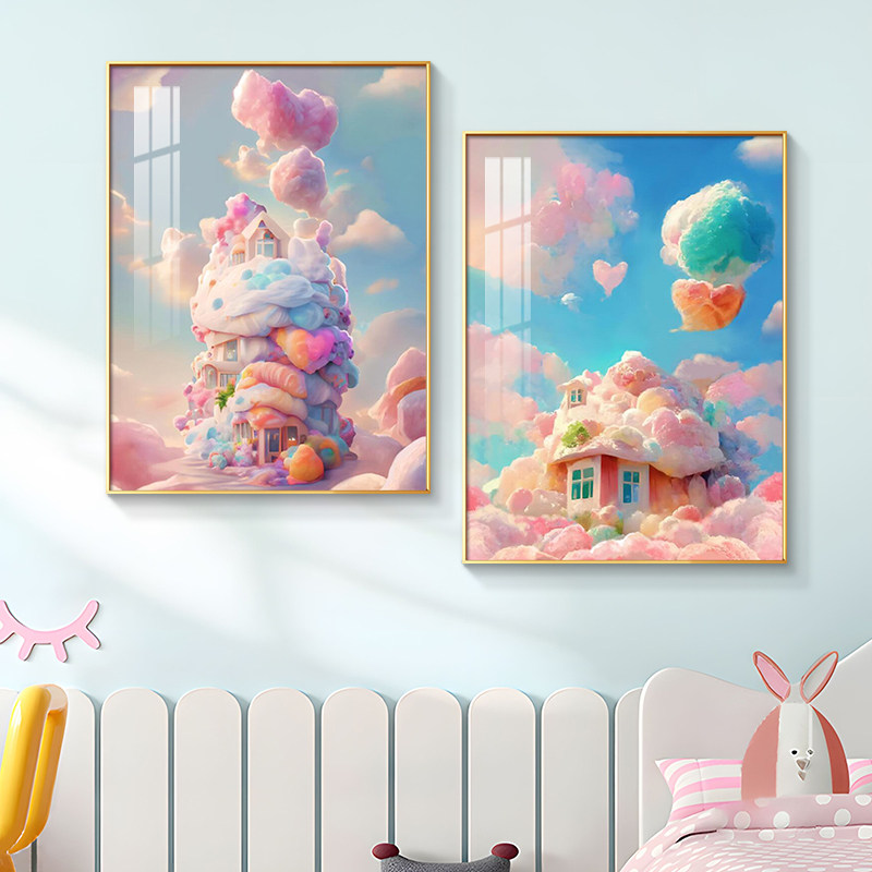 甜品屋糖果屋儿童房装饰画卧室房间卧室床背景墙壁画