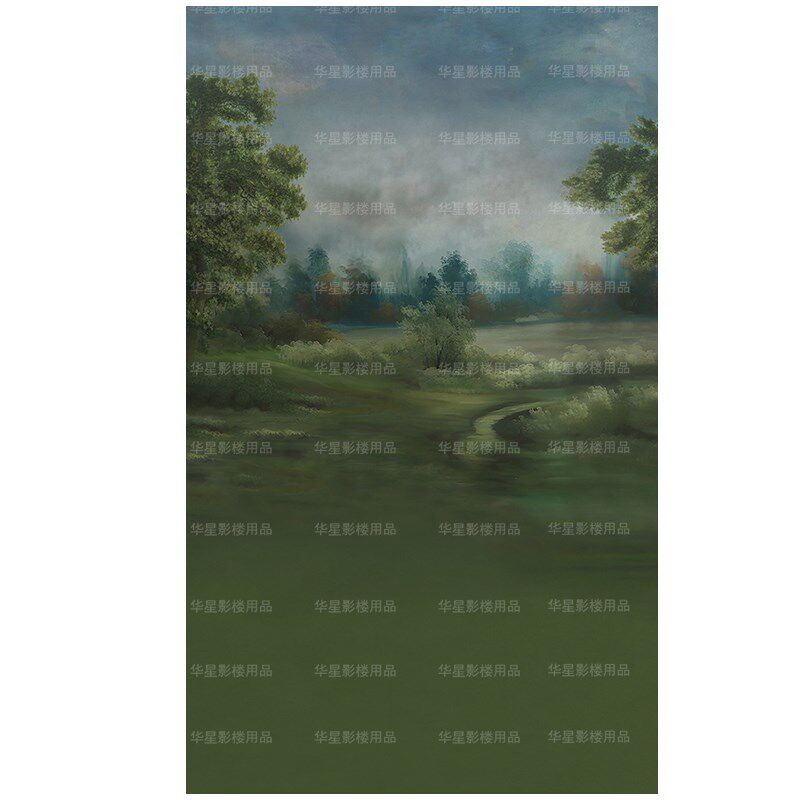环少女写真油画拍照背景布绿色森林莫奈油画摄影背景布油画风景