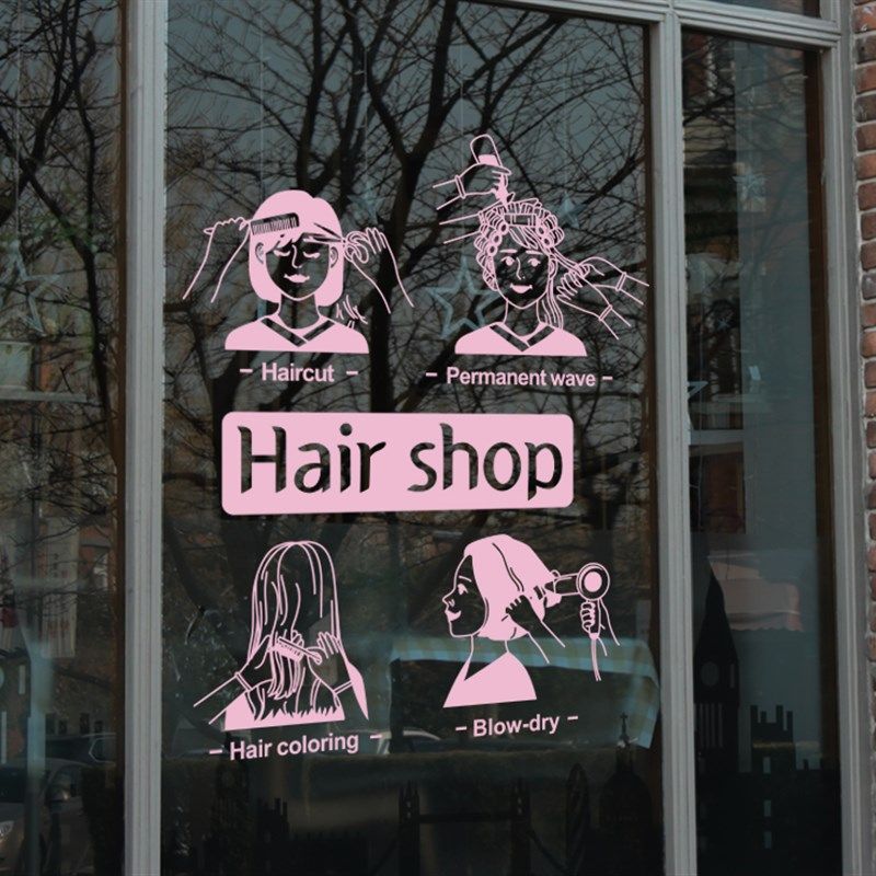 发型师美发理发店发廊门纸烫发染发橱装饰移除墙纸画