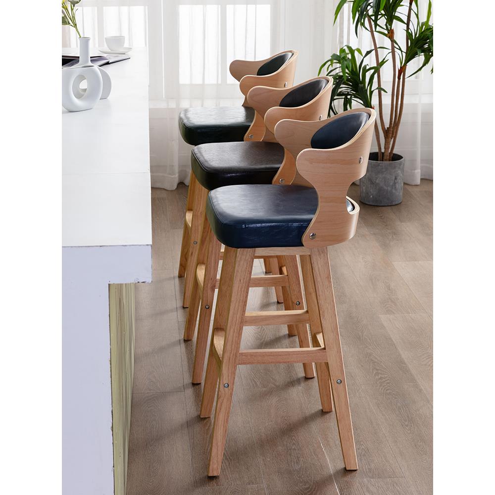 北欧轻奢实木吧台椅简约高脚凳子酒吧椅前台收银靠背吧台凳高吧椅