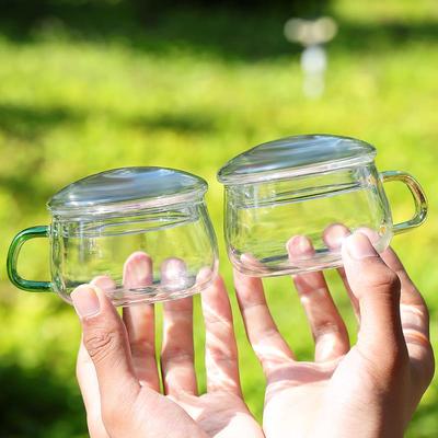 耐热玻璃杯家用耐高温可加热咖啡牛奶茶杯200ml可爱果汁带盖杯子