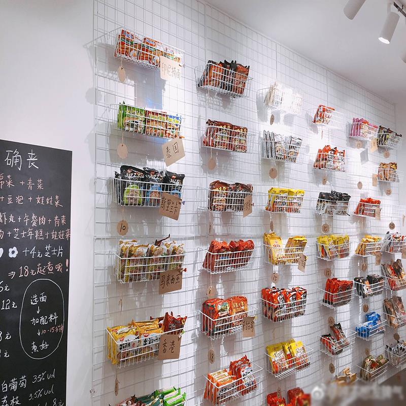 加粗泡面置物架子墙上陈列墙网红修装泡面小食堂网片网格展示货架