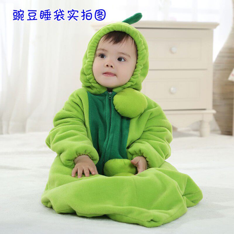婴儿睡袋春秋冬款加厚卡通宝宝防踢被新生儿童带袖毛毛虫豌豆睡袋
