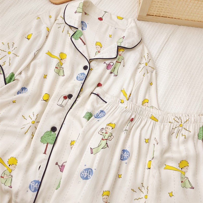 【小王子】柔软贡缎绵绸情侣睡衣女短袖薄款高级感男款家居服夏款