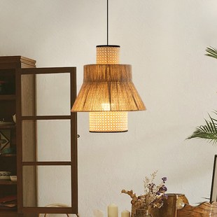 日式复古侘寂风麻绳吊灯餐厅民宿餐桌吧台藤编织中古风怀旧氛围灯