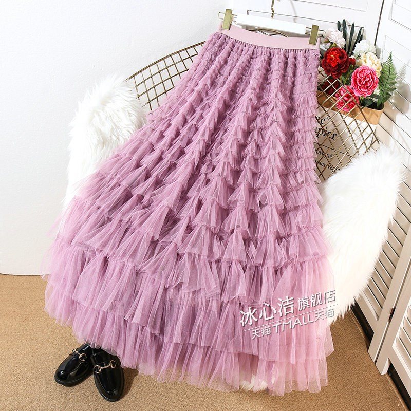 绿色纱裙层层蛋糕裙网纱半身裙女夏季2024新款白色裙子半裙长裙