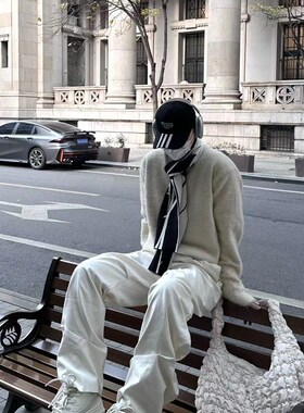 WIDE VIBES自主打褶复古宽松直筒拖地米白色复合面料西裤秋冬男女