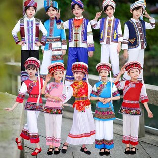 儿童白族舞蹈服男童女童少数民族服装表演服大理白族葫芦丝演出服