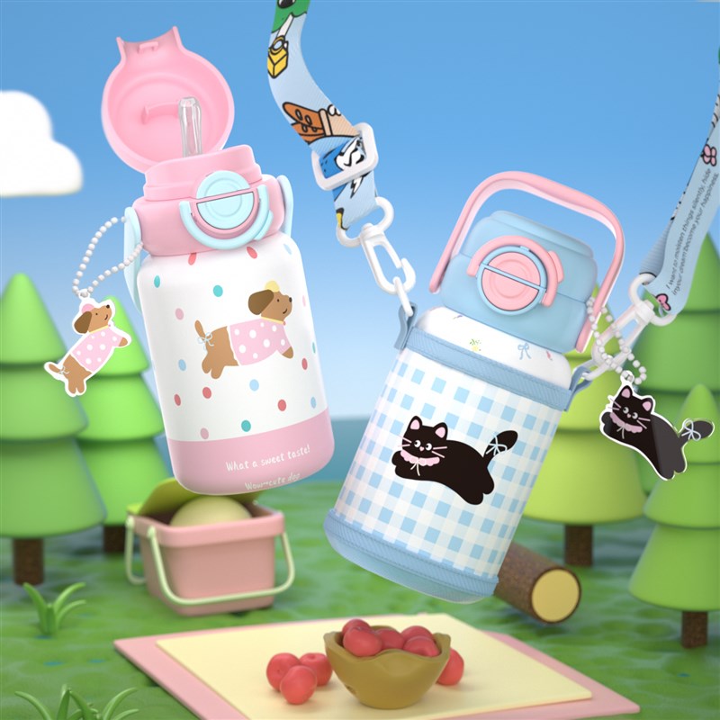 儿童保温杯高颜值316不锈钢学饮杯可爱牛奶杯学生专用带吸管杯子