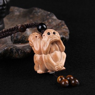 桃木三不猴钥匙扣包挂三不猴汽车挂件