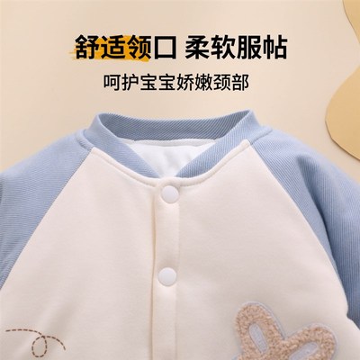 婴儿秋冬季衣服女宝宝男外出加厚棉服幼儿夹棉带脚连体衣包脚冬装