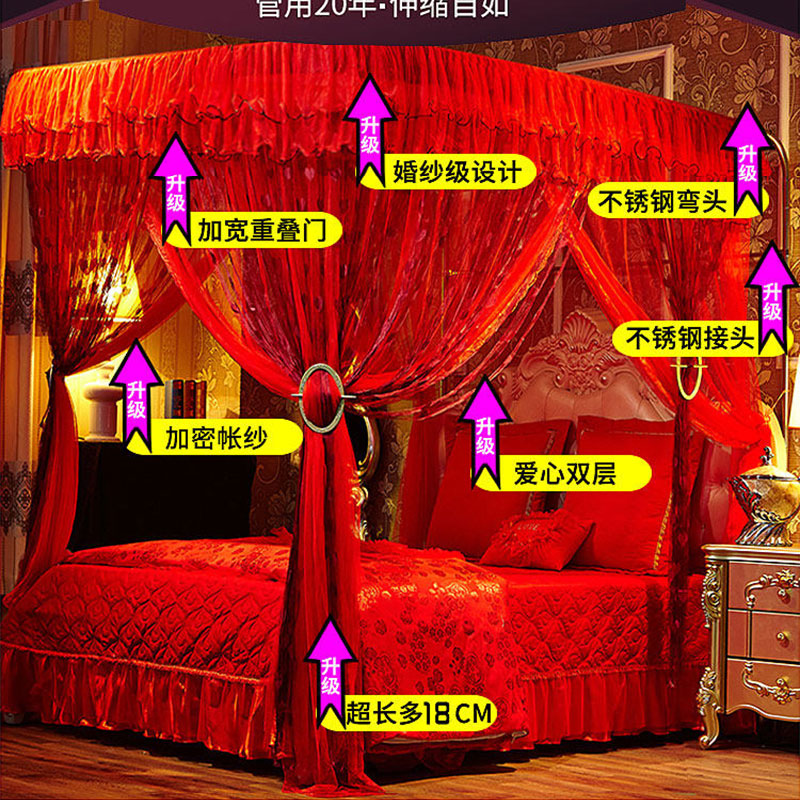 蚊帐u型可伸缩形2.0x2.2家用1.8m床1.5加密加厚2米公主风落地双层