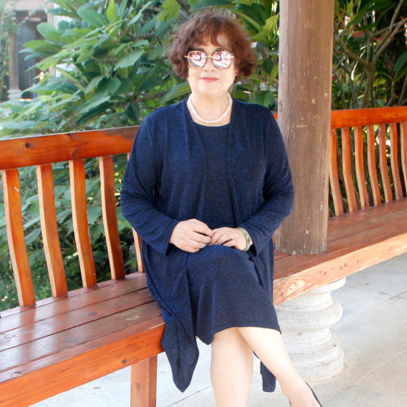 中老年女装春装中长款长袖连衣裙中年妈妈装假两件套大码秋装裙子