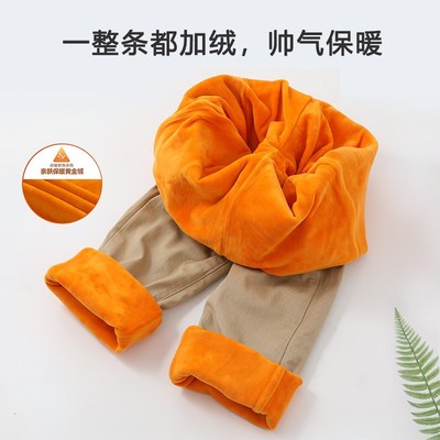 伊顿款儿童女童卡其色蝴蝶结长裤加绒保暖裤子中大男童校裤纯棉