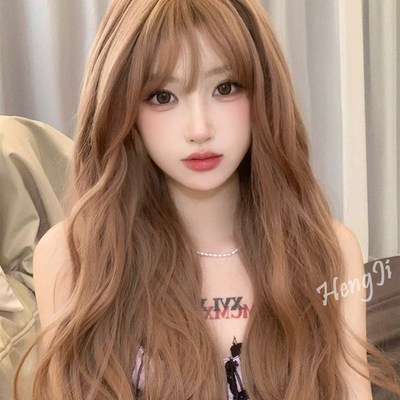哼唧家假发女长发夏季全头套式橘色大波浪长卷发假发lolita假发