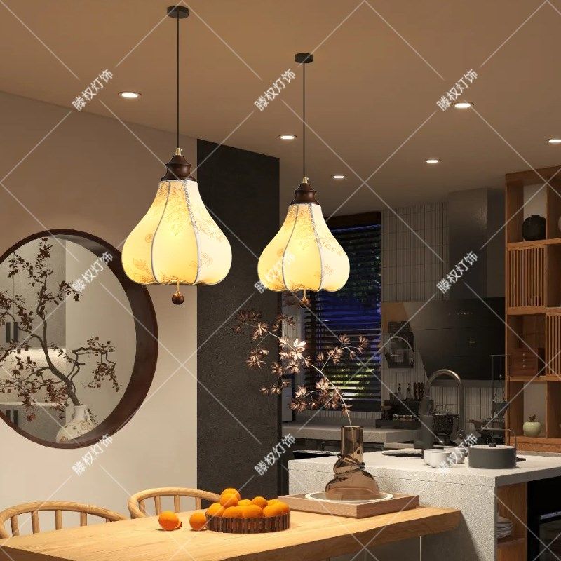 复古风法式卧室布艺吊灯花纹中古餐厅吧台南洋实木浪漫房间主灯具,家装灯饰光源,卧室/书房吊灯,淘宝优惠券,粉丝福利购,淘宝优惠卷