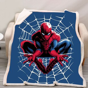 蜘蛛侠卡通秋冬双层加厚羊羔绒毛毯学生午睡保暖盖毯来图定制