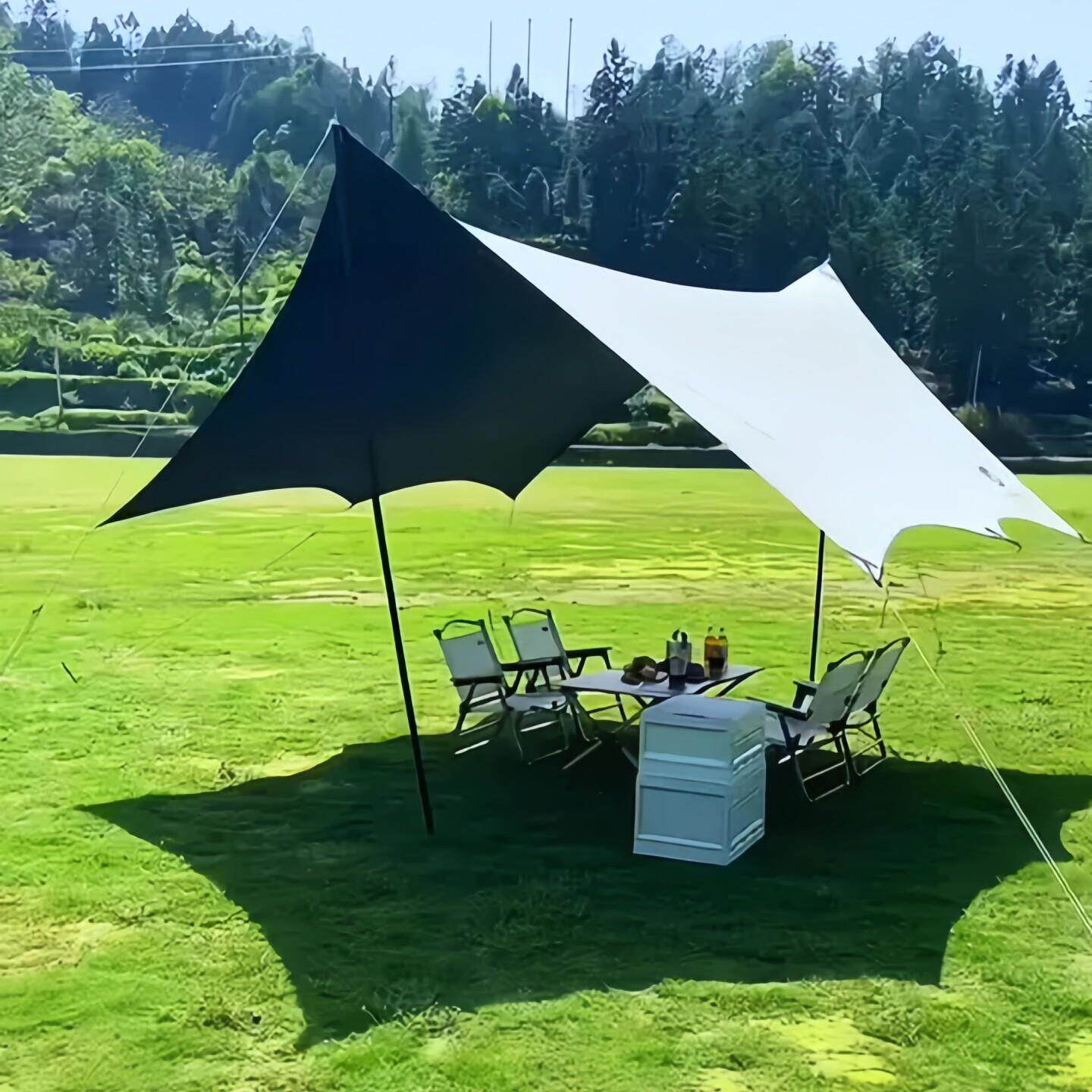 露营旅游野炊六角加厚防晒防水黑胶天幕涂银层遮阳棚天幕帐篷户外
