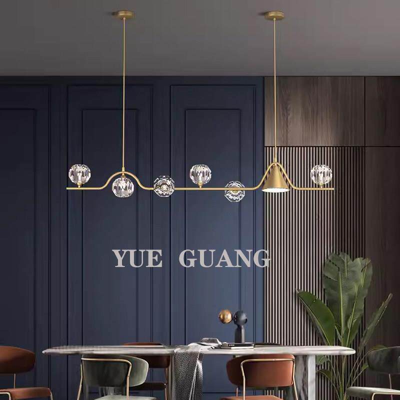 极简餐厅吊灯现代简约创意个性北欧轻奢全铜长条餐桌水晶吧台吊灯