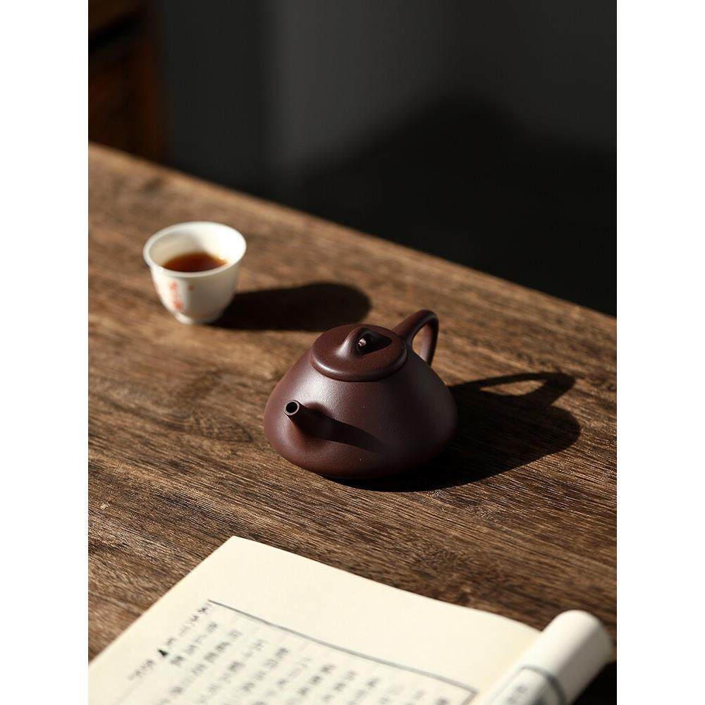 200C宜兴紫砂壶单壶石料勺壶原矿黄龙山紫茄子泥紫砂纯手工茶壶