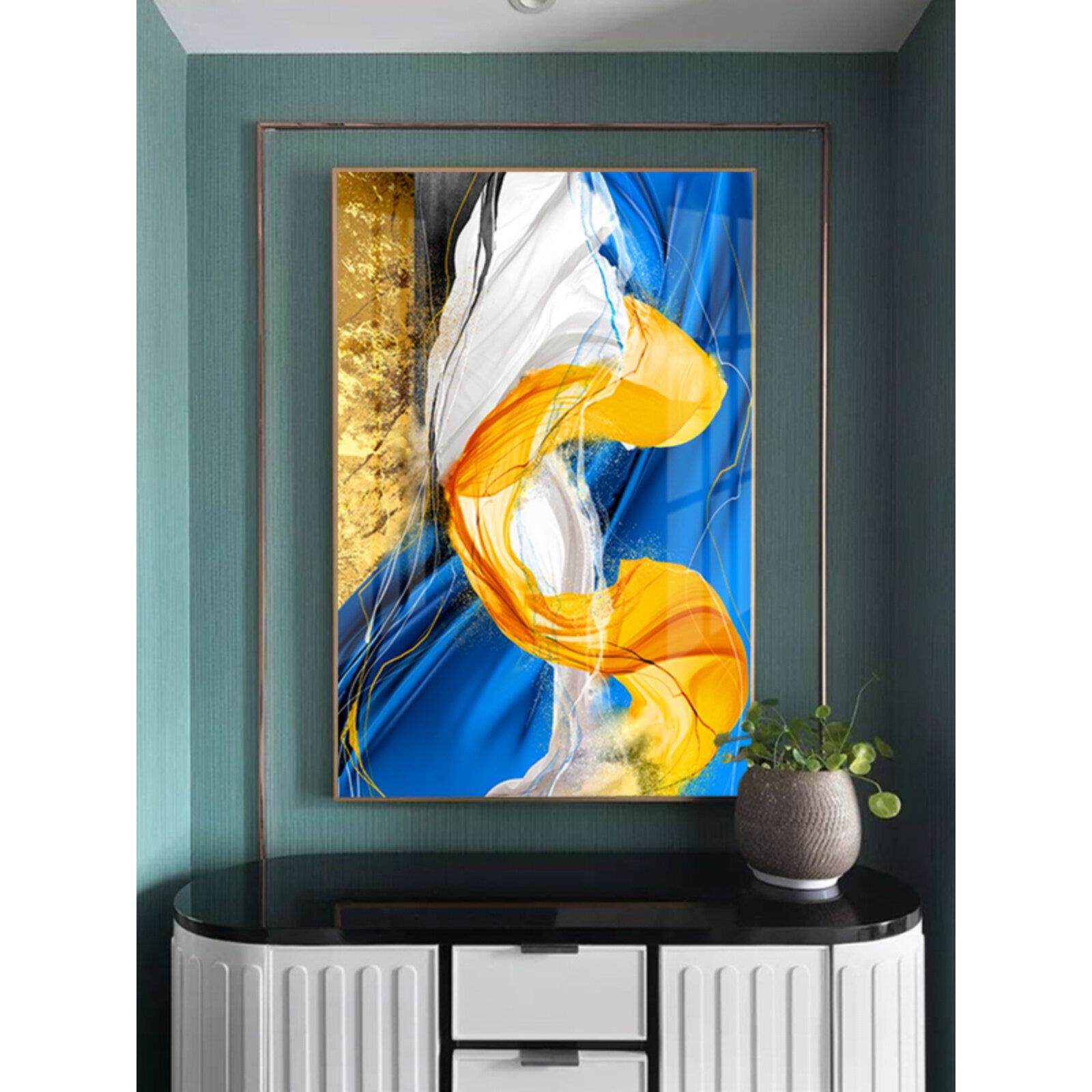 立式水晶瓷画现代极简主义装饰背景墙挂画无障碍豪华单壁画客厅画