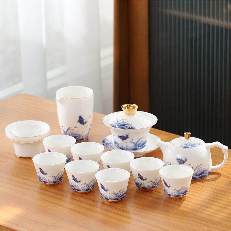 轻奢高档羊脂玉瓷功夫茶具家用德化白瓷盖碗办公室泡茶壶陶瓷礼品