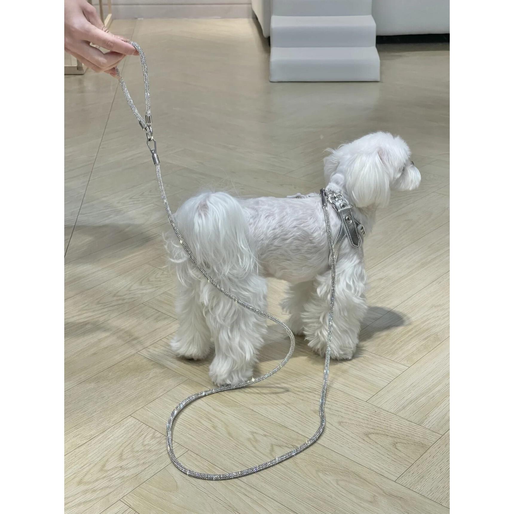 爆闪水钻满钻宠物牵引绳小中型犬适配轻奢高级感水钻遛狗猫绳
