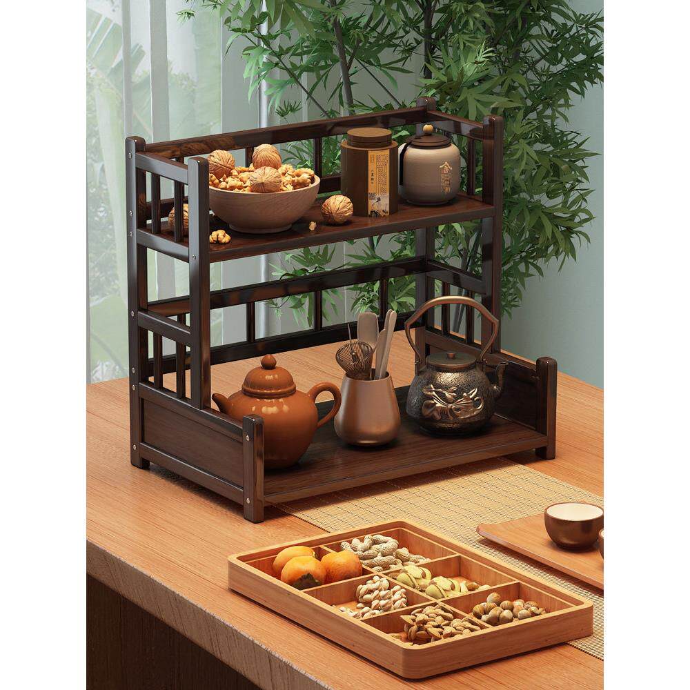 竹子桌面茶室茶桌茶具茶柜置物架茶碗收纳架博古架小型落地多宝阁