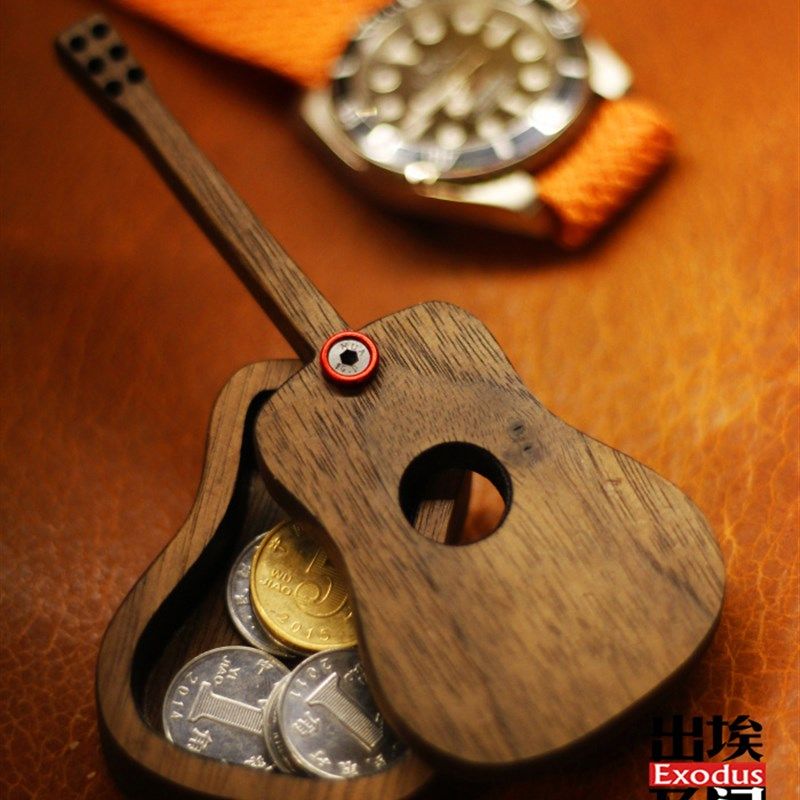 黑胡桃吉他拨片盒硬币盒手工定制刻字martin D41