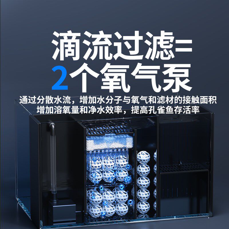小鱼缸过滤制氧一体机小型客厅生态斗鱼孔雀鱼新款桌面超白玻璃缸