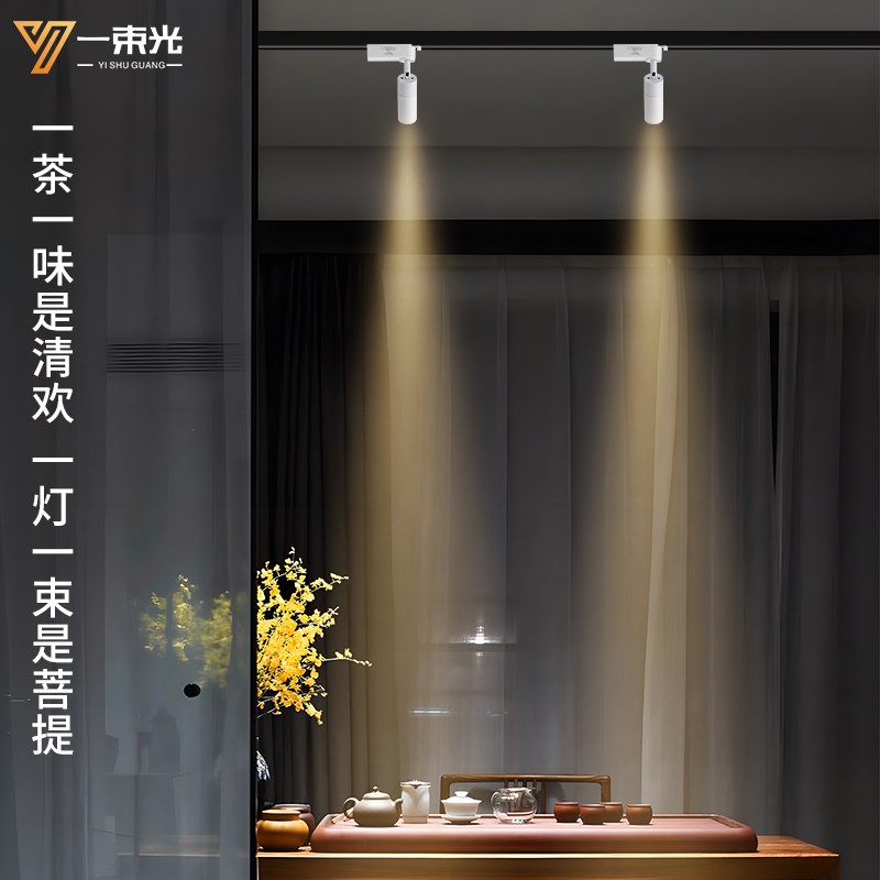 一束光聚光射灯三线轨道灯明装客厅茶室艺术饰品博物馆氛围餐饮灯