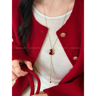 马年福运满满新年红色葫芦可抽拉项链女高级感气质大气毛衣链配饰