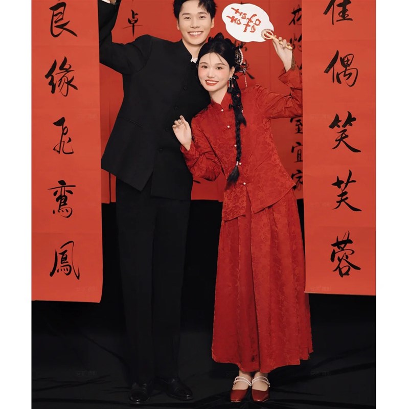两件套装旗袍秋冬新款改良新中式订婚红色敬酒服新娘回门宴礼服女