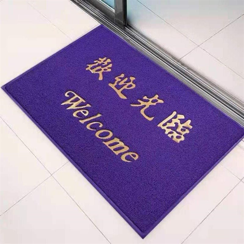 紫色欢迎光临门垫电梯店铺地垫防滑进门门口迎宾加厚商用LOGO地毯