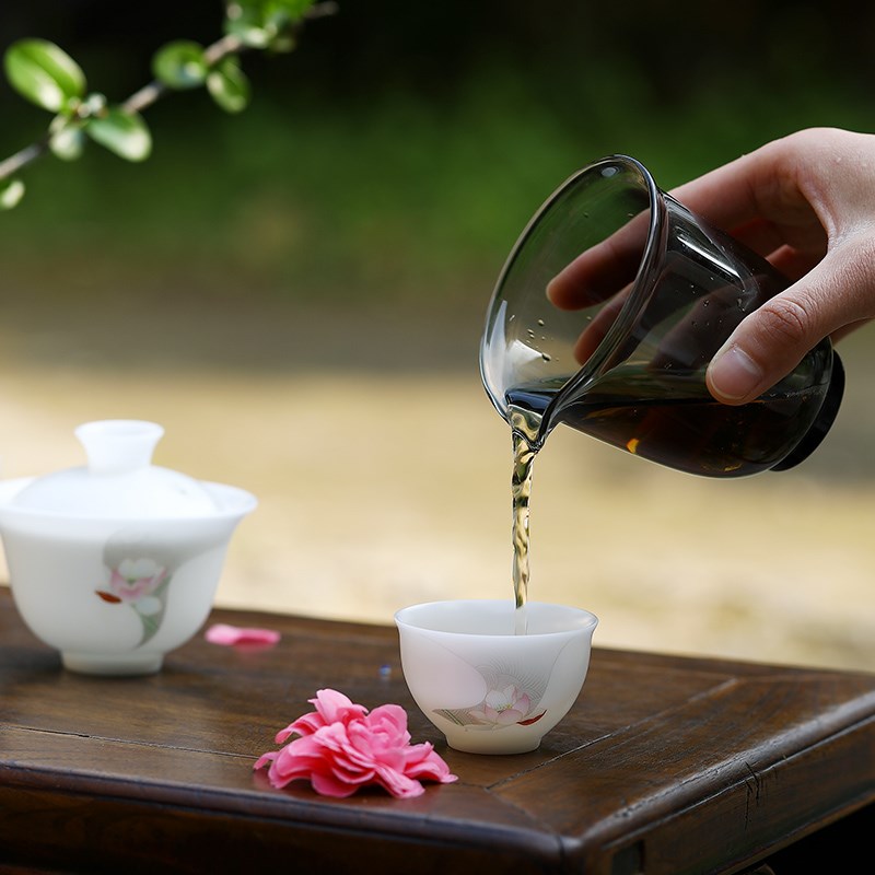 一九茶舍德化冰晶玉瓷高透白泥旅行茶具一盖碗三杯一公杯便携小号