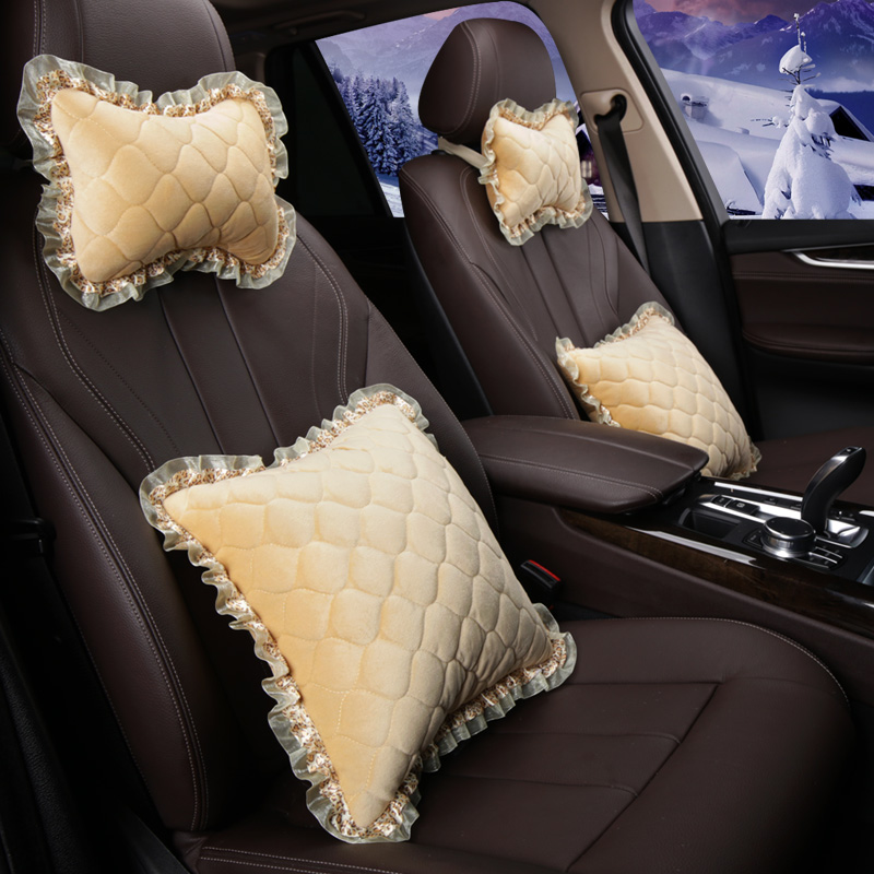 汽车座椅头枕一对护颈枕靠枕车用枕头腰靠抱枕冬季毛绒小车载女士