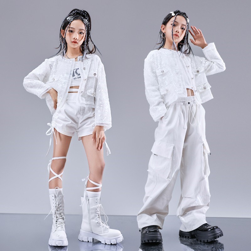少儿爵士舞酷潮演出服女孩露脐服装多巴胺亮片走秀潮服jazz架子鼓