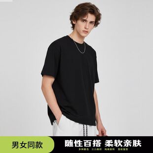 日系同款纯棉衣服ins纯色夏季白色重磅t恤男女潮牌男士短袖批发上
