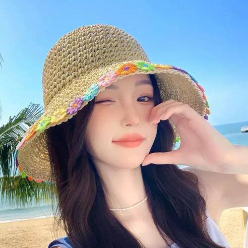 度假小花朵夏季出游清新ins遮阳帽雅风防晒可折叠女泫草帽渔夫帽