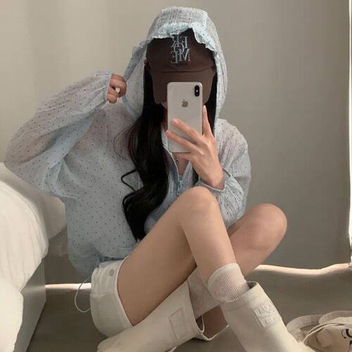 连帽c衫 波点c女韩版hi防晒