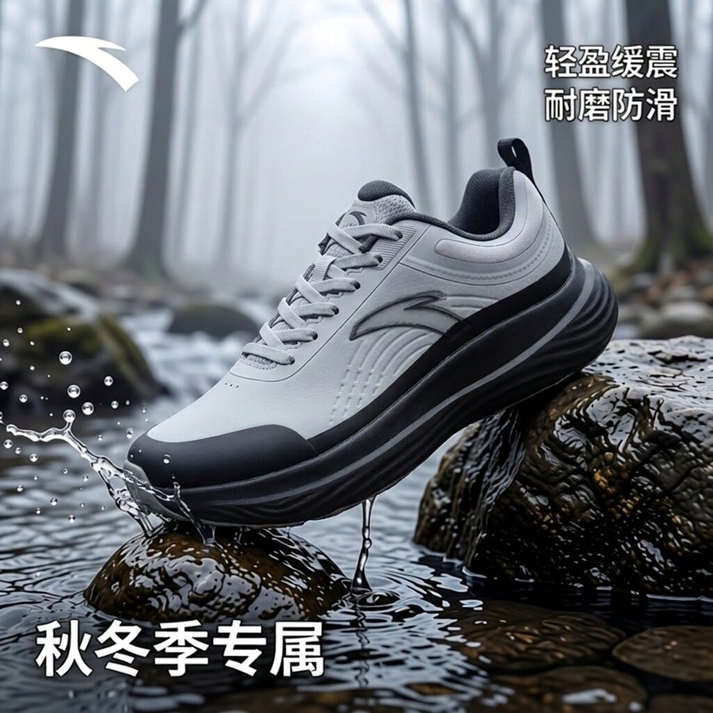 安踏探迹运动鞋秋冬季皮面跑鞋通勤训练鞋防泼水软底缓震休闲男鞋