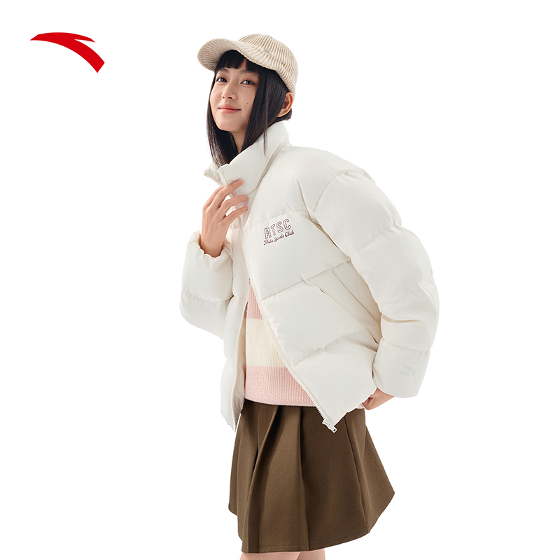 安踏无氟防泼水短款羽绒服女款冬季加厚立领面包服厚款棉服外套