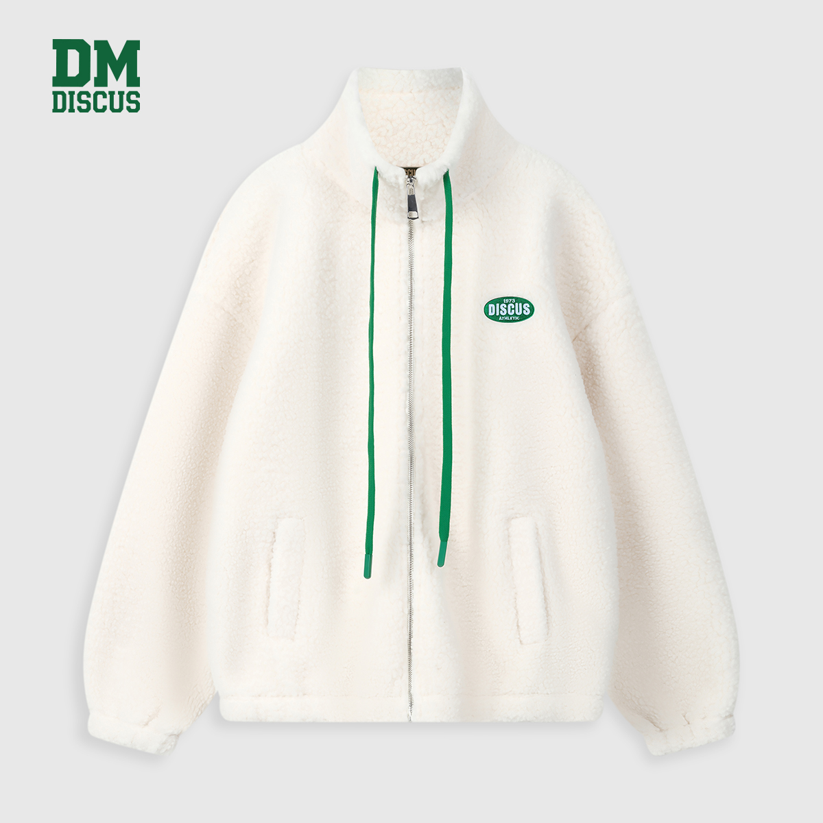 DISCUS抓绒连帽拉链外套男女同款三色可选绿色徽章保暖休闲上衣
