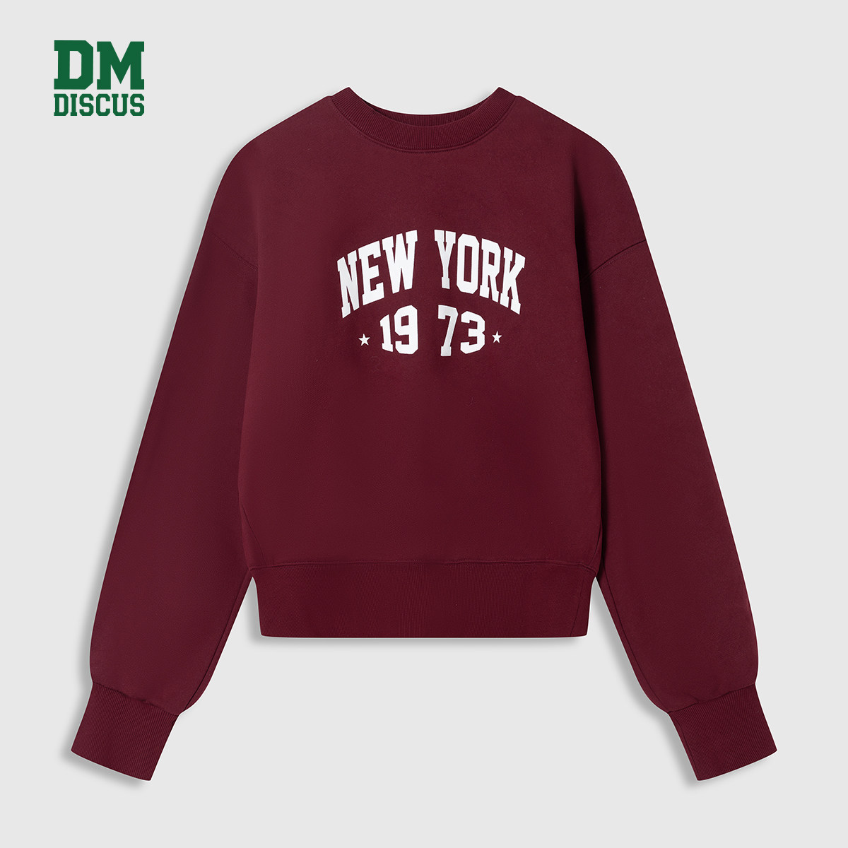 DISCUS 2025冬季新款女款卫衣短款圆领复古字母印花学院宽松上衣