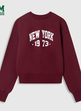 DISCUS 2025冬季新款女款卫衣短款圆领复古字母印花学院宽松上衣