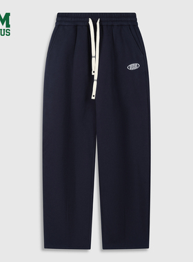 DISCUS 2025冬季女款休闲裤刺绣LOGO直筒松紧高腰保暖抓绒长裤子