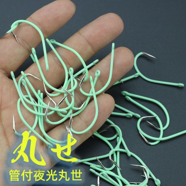卡美斯夜光管付丸世歪嘴鱼钩 长柄带圈有倒刺 泥鳅鲈鱼海钓荧光钩