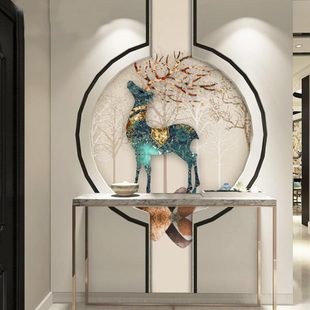 饰画背景墙客厅走廊壁画壁纸墙纸3d墙布 轻奢大气玄关8d麋鹿圆形装