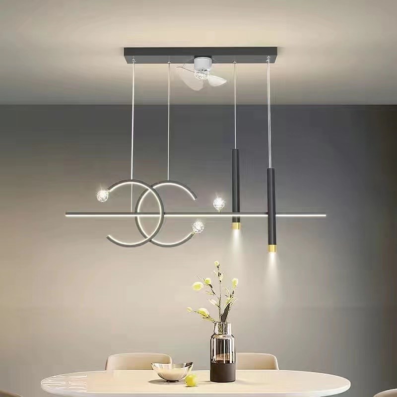 餐厅吊灯带风扇灯摇头简约吊扇餐桌饭厅吧台电风扇一体2023年新款